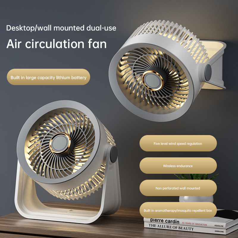 Ventilador de circulación de aire para aromaterapia con fuerte fuerza de vientoUSB montado en la pared, con iluminación, adecuado para uso doméstico, al aire libre y de escritorio