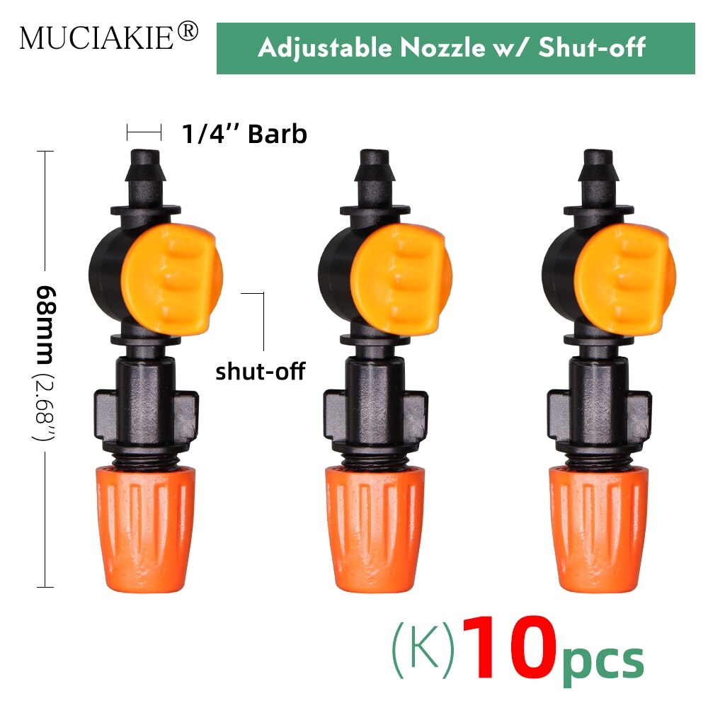 Orange Adjustable Garden Micro Drip Irrigation Misting Nozzles Sprinklers with w/ 1/4'' 3/8'' Hose Barbed Tee Threaded Connector: Kx10pcs