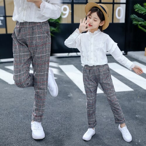 Pantaloni invernali per ragazze Leggings scozzesi pantaloni per bambini pantaloni dritti in cotone con Legging completo autunno pantaloni per bambini per il 110-160: No fleece / 120