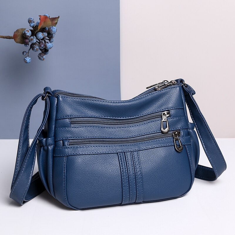Vrouwen Schouder Messenger Bag Crossbody Handtassen En Portemonnees Zachte Pu Lederen Multifunctionele Boekentassen Zwart 2022: Blauw