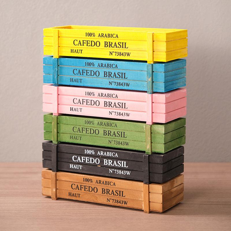 Retro Garden Plant Pot Vintage Wooden Storage Box For Sundries Stationery Pen Box Succulents Flower Pots Balcony Home Decoration