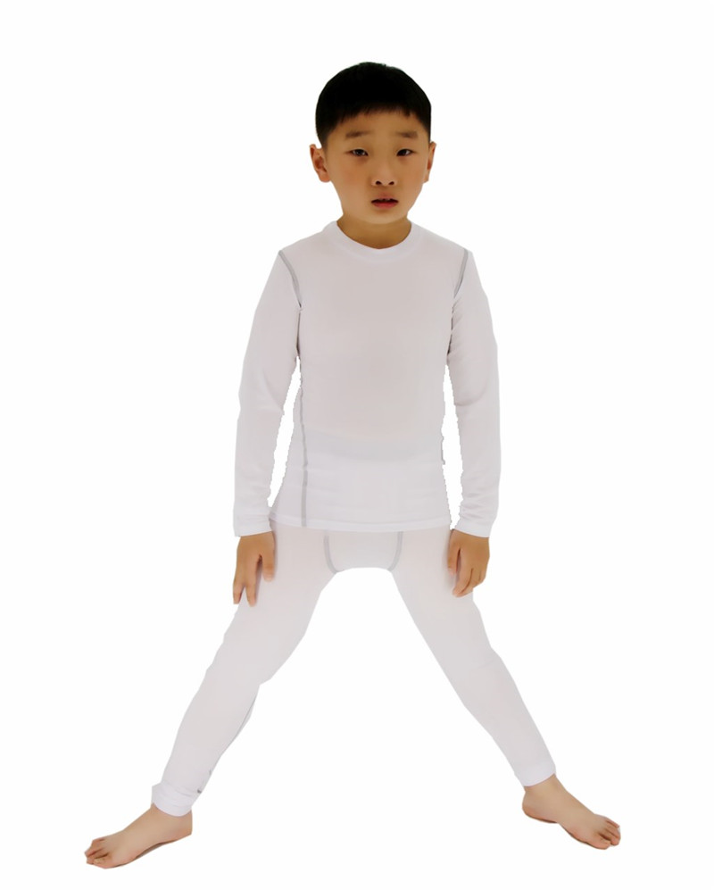 Jongens & Meisjes Compressie Sets Lange Mouwen en Broek Ondergoed Set Huid Basislaag Tops Bottom Zweettransporterend: XL / WHITE