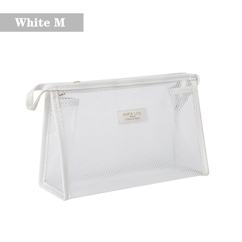 PURDORED 1 Pc Clear Mesh Women Makeup Bag impermeabile EVA Cosmetic Bag Travel Zipper borsa grande per trucco custodia per bellezza femminile: M white