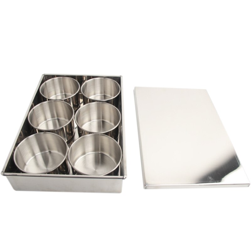 Stainless Steel Seasoning Spice Box Storage Round Container with Clamshell Cover Detachable for Kitchen 6 Grid