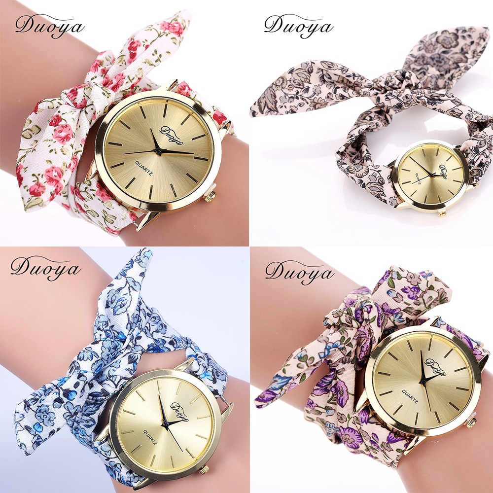 Women Watches Ribbon Floral Cloth Quartz Girl Dial Wristwatch Bracelet Bow Tie Relogio Feminino Zegarek Damski