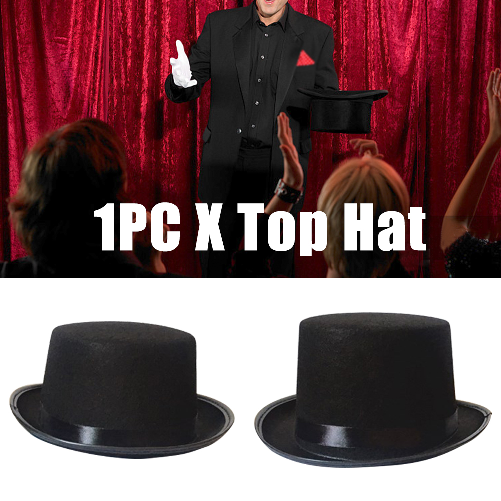 Men Women Black Solid Top Hat Felt Dress Up Magician Costume Jazz Party Supplies Accessory Cosplay Halloween Props Fancy Style