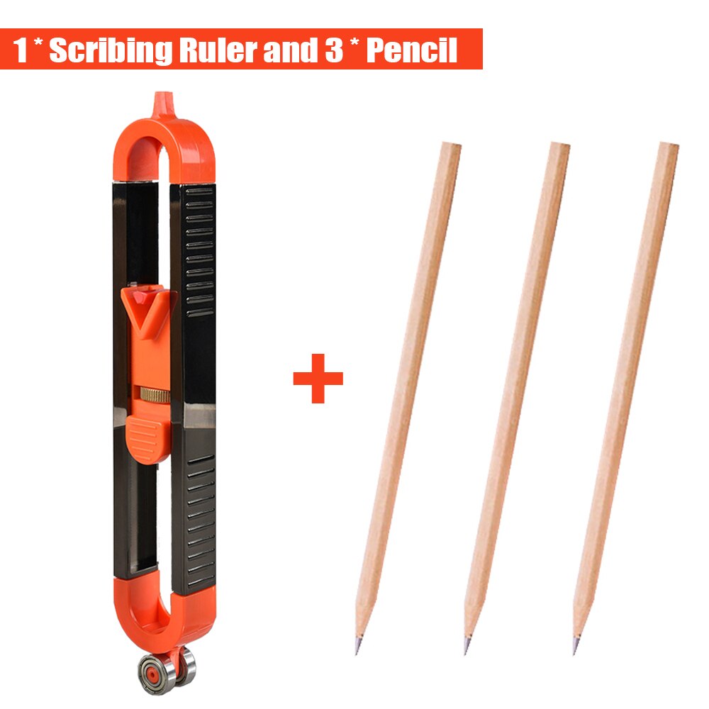 Regla de trazado de perfil 2 en 1 con bloqueo ajustable, herramientas de carpintería de precisión, medidor de medición, herramienta de dibujo de azulejos de suelo: 1 Ruler and 3 pencil