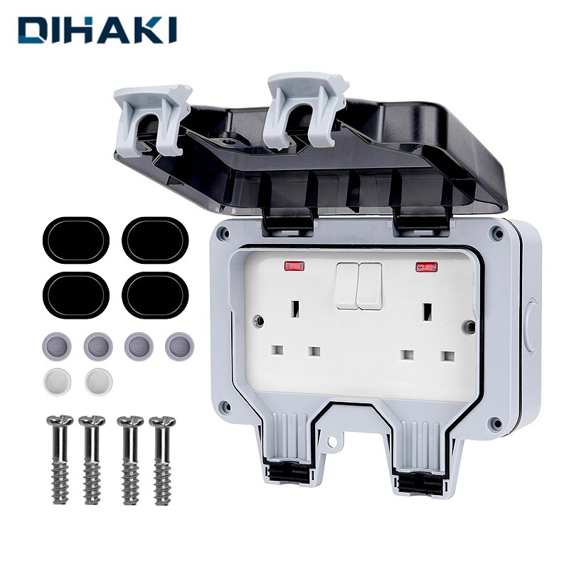 1/2 Gang Outdoor Waterproof Sockets Switch UK Switched IP66 Weatherproof Waterproof Outdoor BOX Wall Socket With Indicator light