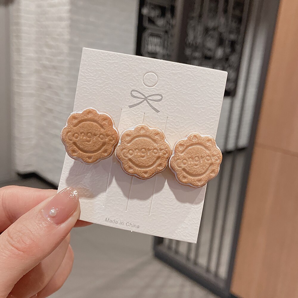 Meisje Creatieve Leuke Biscuit Haarspeld Eenvoudige Temperament Side Top Hair Clips Hoofdtooi Ornament Mode Haaraccessoires: Round