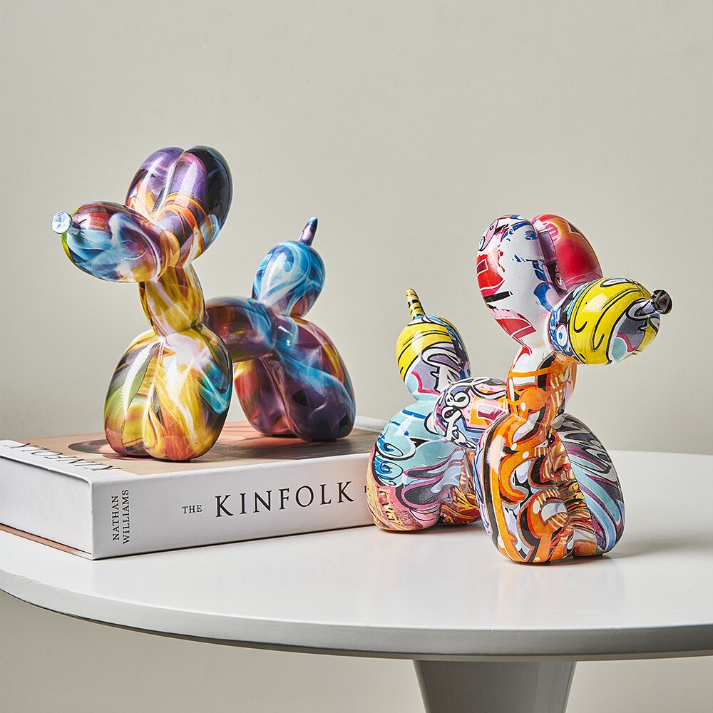 Ballon Hund Statue Figuren für Innen Hause Dekoration Bunte Graffiti Harz Ebene Skulptur Wohnzimmer Dekoration