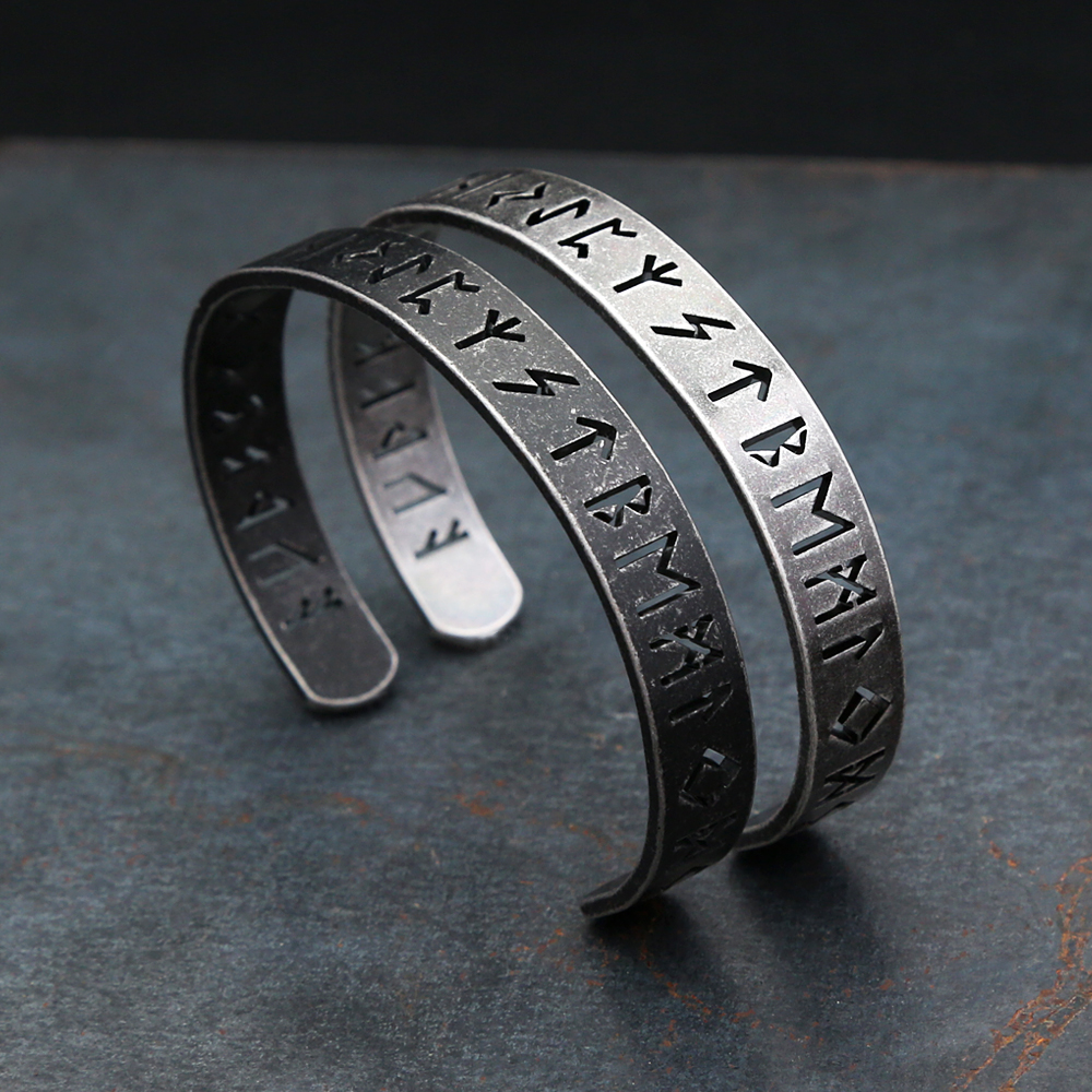 Bracelets runes vikings creux vintage nordiques pour hommes et femmes, acier inoxydable, lettre Vibasine, bracelets de manchette amulette, bijoux fantaisie