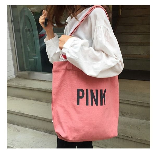 Shopping Bags Women Zipper Letter Printed Chic Big Capacity Leisure Daily Shop Bag Canvas Tote Reuseable Eco Shooper Harajuku: pink / M