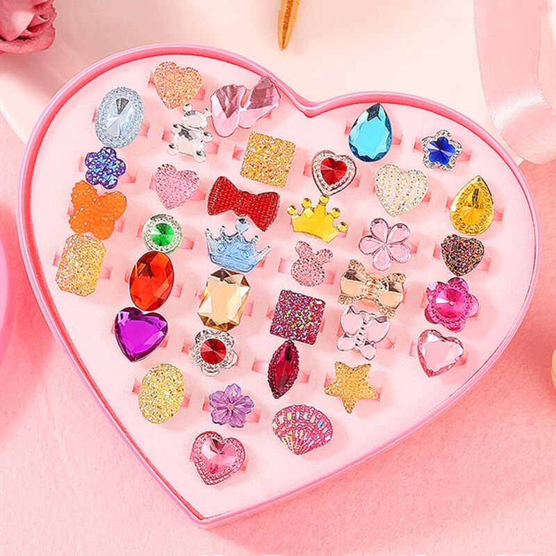 36pz anelli di diamante regolabili lucidi con scatola stile fisso per ragazze regalo perfetto premio di compleanno di natale