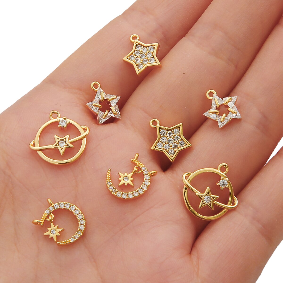 Five-pointed Star Earrings, Gold Diamond Moon Earrings Star Small Exquisite Diamond Earrings Jewelry Making Accessories