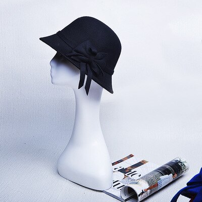BINGYUANHAOXUAN Vrouwen Vintage Voelde Ronde Cloche Hoed Bloem Boog Fedora Bowler Caps: 2