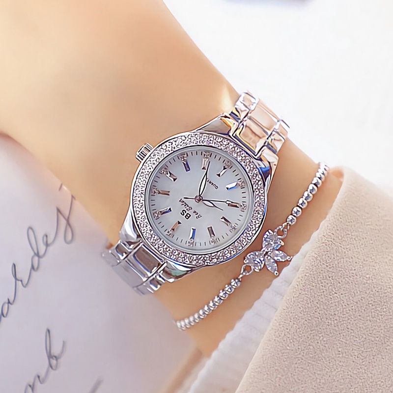 2022 Gold Ladies Wrist Watches Dress Watch Women Crystal Diamond Watches Stainless Steel Silver Clock Women Montre Femme