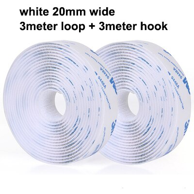 3Meter 16-100Mm Zelfklevende Klittenbandsluiting Tape Nylon Sticker Haak Lus Strips Fastener Met lijm Diy Accessoires: White 20mm