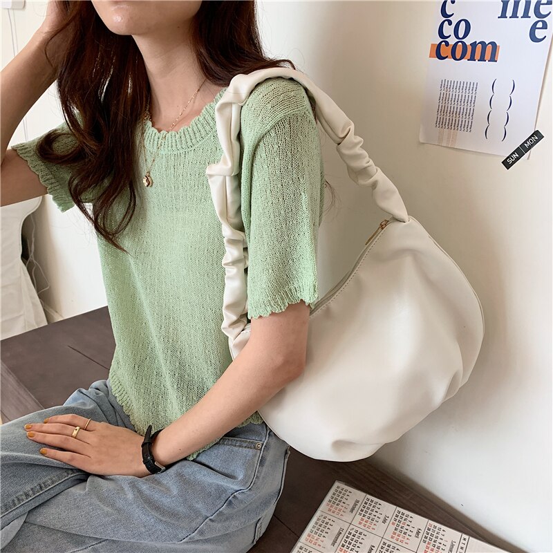 Korean Women handbags Large Capacity Soft PU Leather Totes ladies Hand bag Folds Hobos shoulder bags bolsa feminina