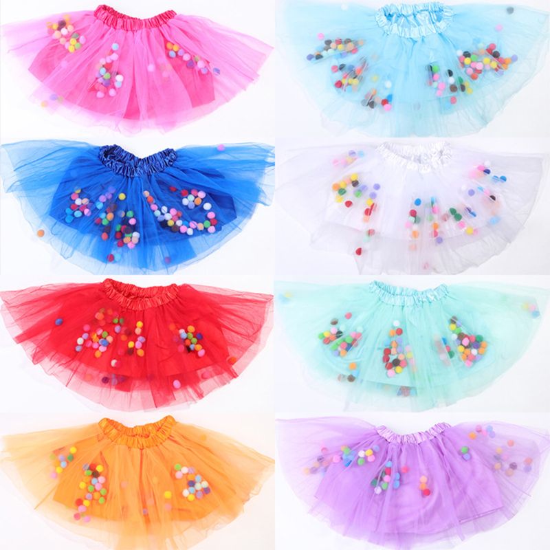 Kids Meisjes Ballet Gelaagde Fluffy Tulle Tutu Rok Met Regenboog Pom Pom Bladerdeeg Bal Meisje Tutu Rok Kids Kleding Prinses kleding