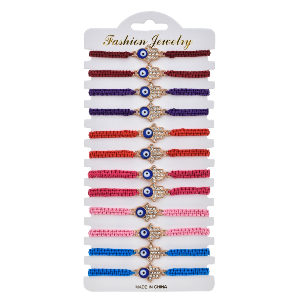 Pulseira feminina de 12 fábricas, bracelete trançado ajustável, corrente, azul turco, mau olhado strass: Default Title