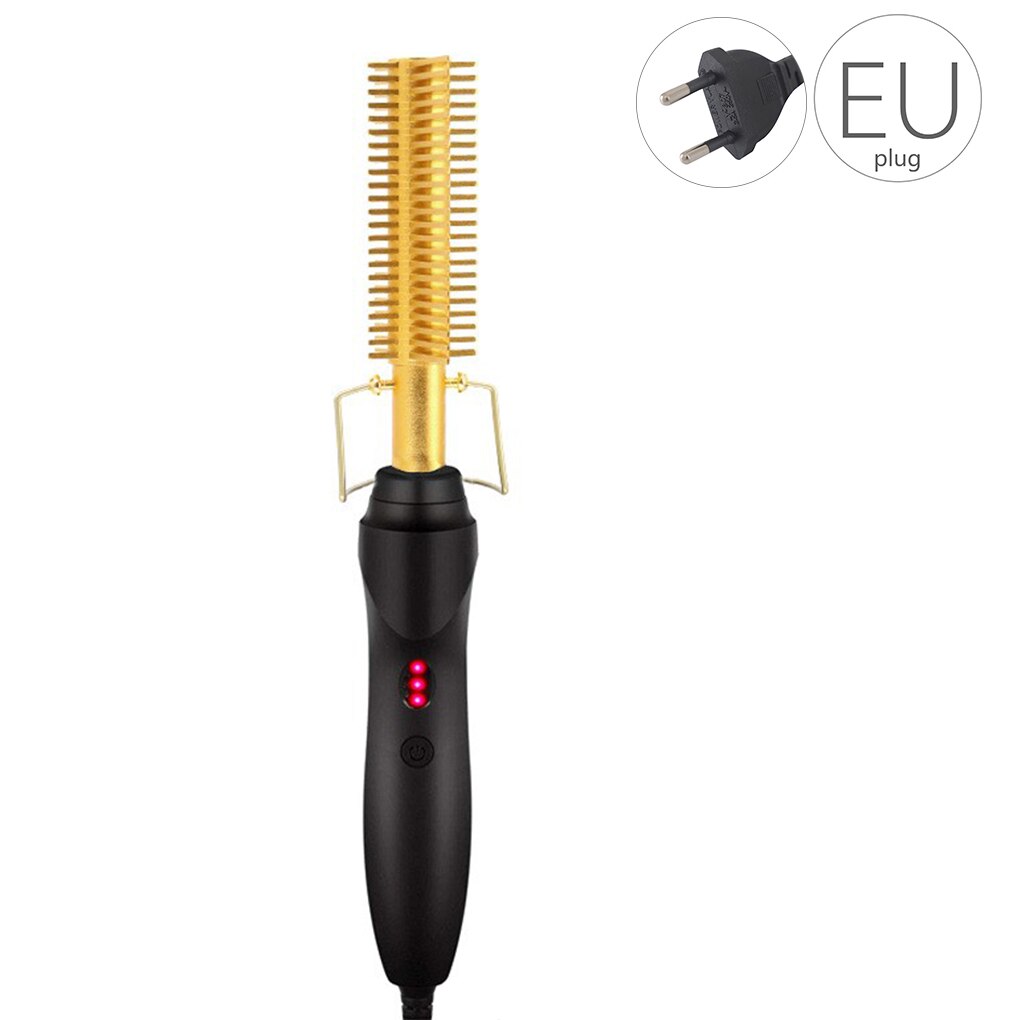 Heating Hair Straightener Wet Dry Hair Corrugation Curling Curler Flat Irons Straightening Brush Hair Straight Comb Styler: B-EU Plug
