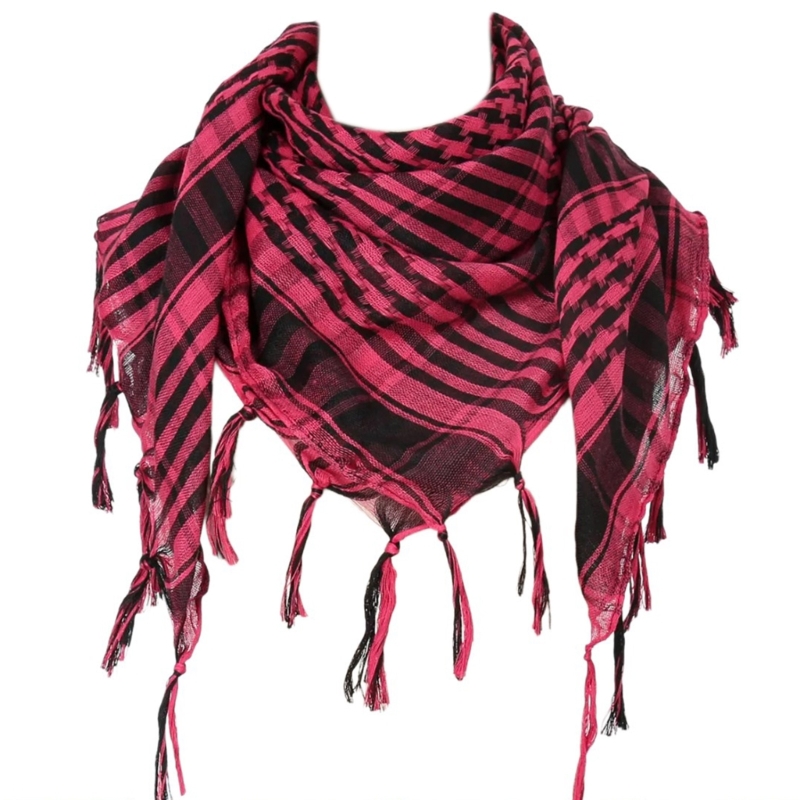Elegante lenço shemagh com franjas xadrez xale árabe para homens mulheres muçulmanos à prova poeira lenço no pescoço do: Vermelho Rosé