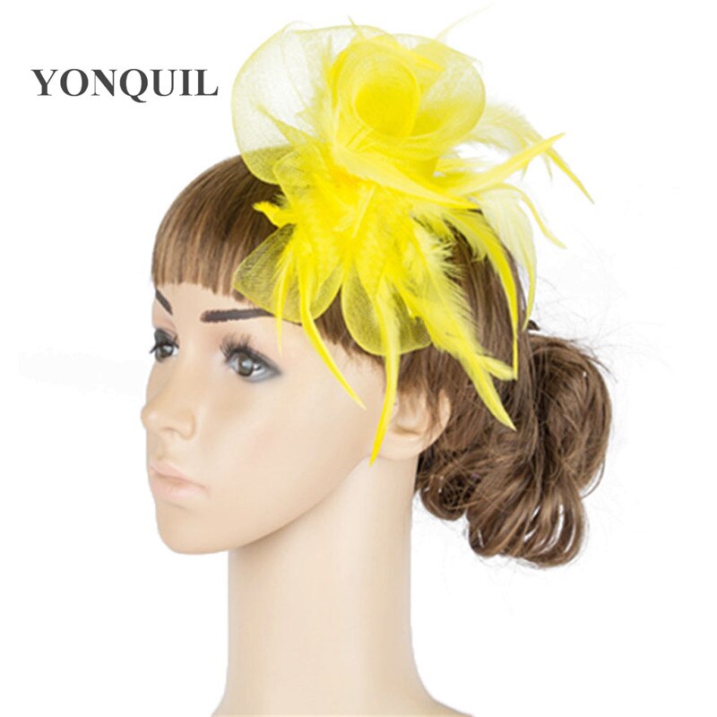 Wonderful color crinoline fascinator headwear feather colorful mesh party show hair accessories millinery cocktail hats MYQ053