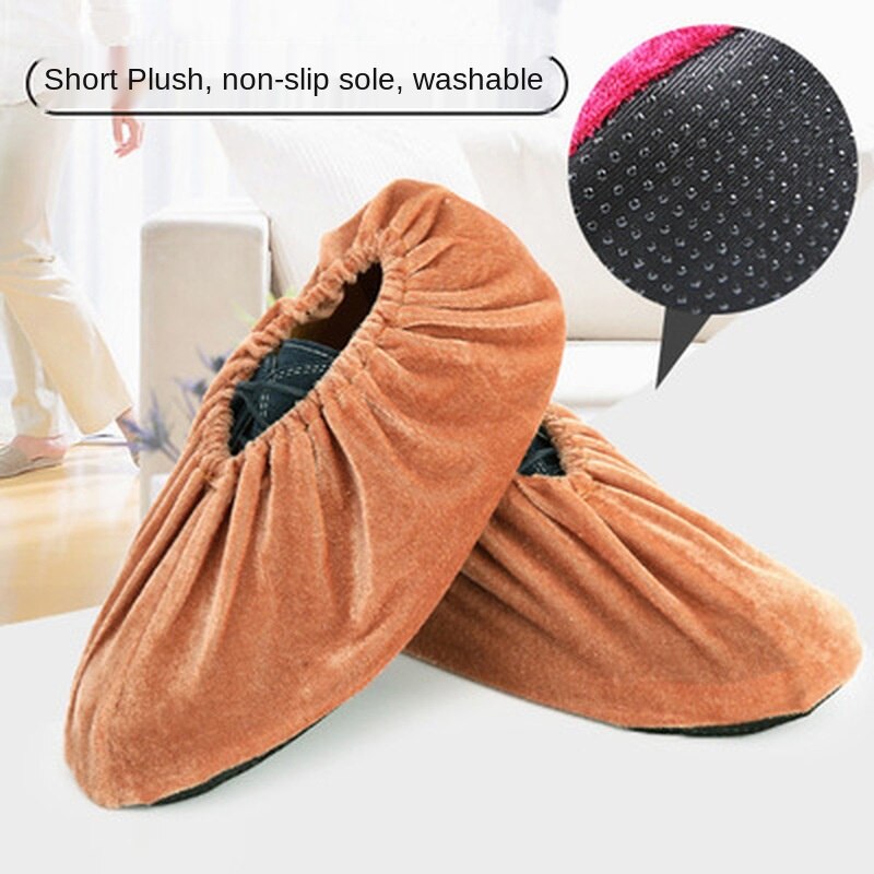 Couvre-chaussures en flanelle, tissu de maison lavable pour adulte, couvre-pieds épais antidérapant résistant à l'usure