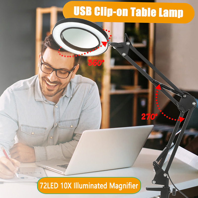 72 10x LED-leuchtlupe mit usb-anschluss und 3 farben, Ideal für lötkolbenreparaturen, als tischlampe oder hautpflege-werkzeug.