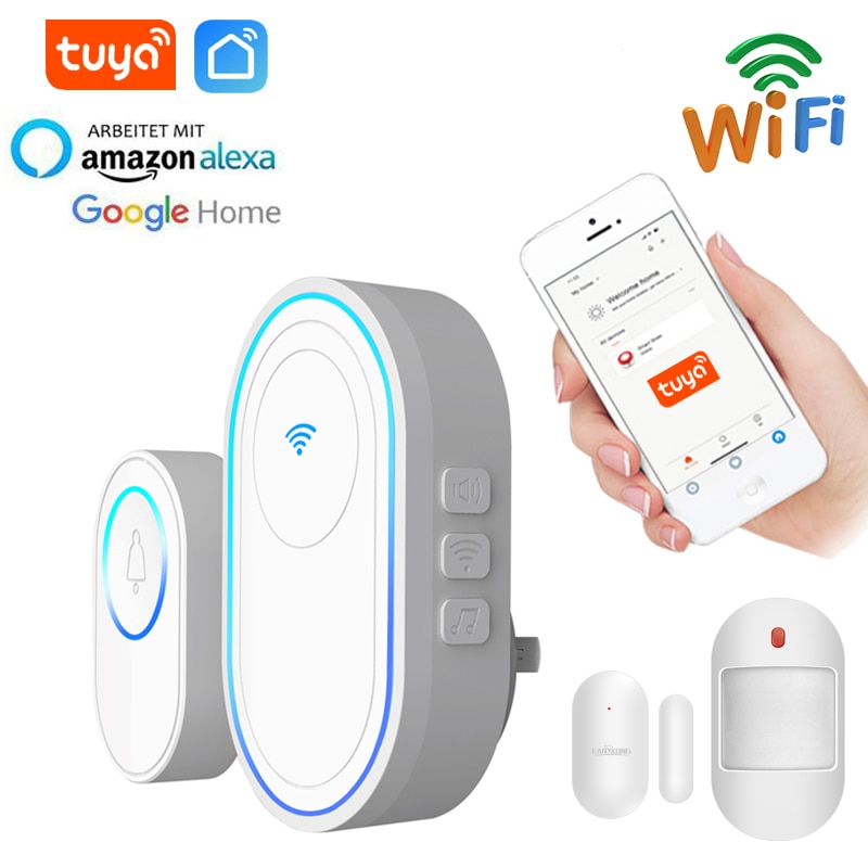Tuya Wifi Deurbel Alarmsysteem Intelligente Draadloze Deurbel Strobe Smartlife App 58 Geluid Compatibel 433Mhz Draadloze Detectoren