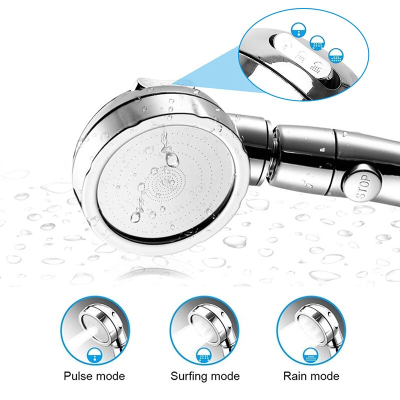 Handheld Douchekop Hoge Druk Chrome 3 Spary Instelling Met On/Off Pauze Schakelaar Waterbesparende Verstelbare Luxe spa Detach