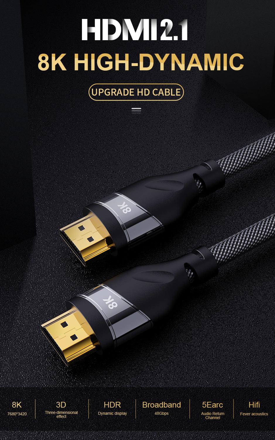 HDMI Cable to HDMI Cable Adapter Copper Cord Real UHD HDR 8K 48Gbps @ 60Hz 4K @120Hz Support HDCP 3D