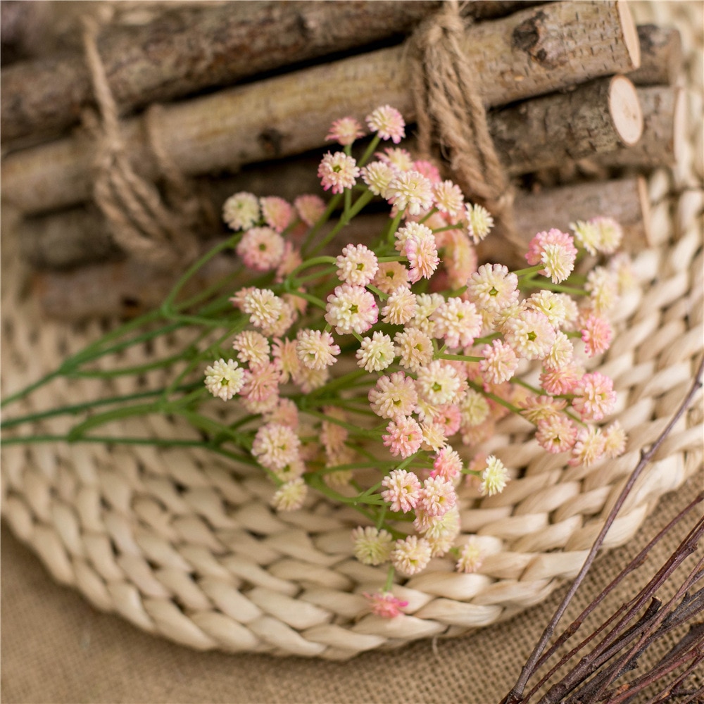 135 mini hoveder ægte følelse kunstig gypsophila bryllup dekoration fødselsdag gør det selv foto rekvisitter plast pu blomsterkrans: Lyserød