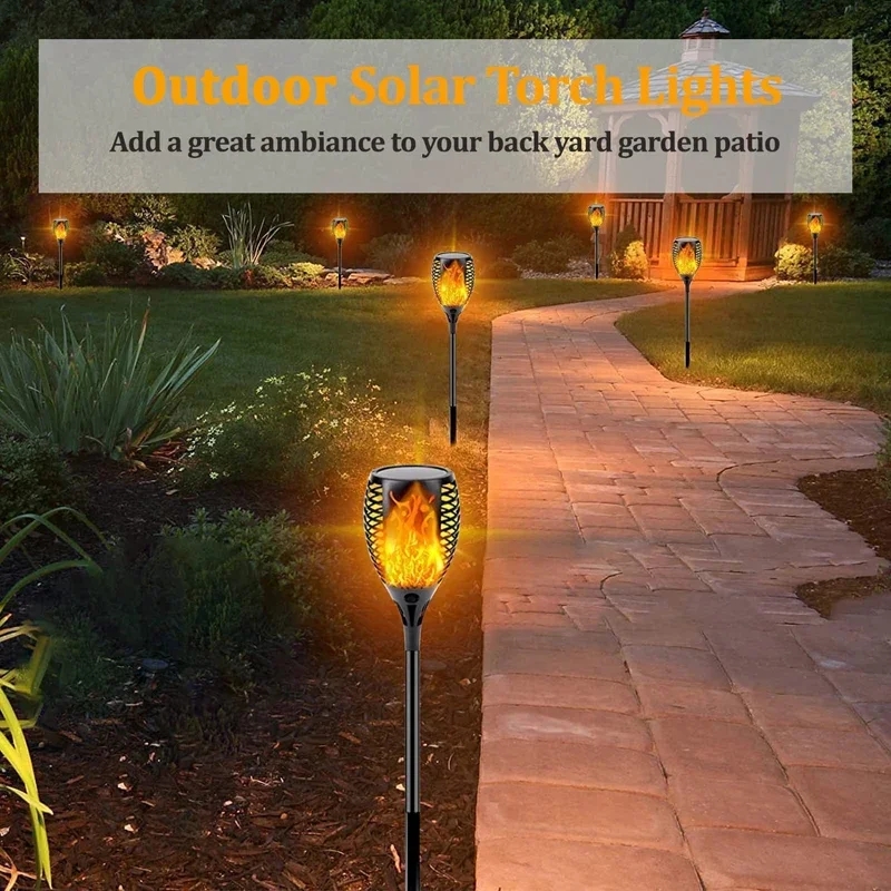 96LED buitenlamp op zonne-energie, waterdicht, tuinterras, flikkerende dansende vlamlamp, gazonverlichting