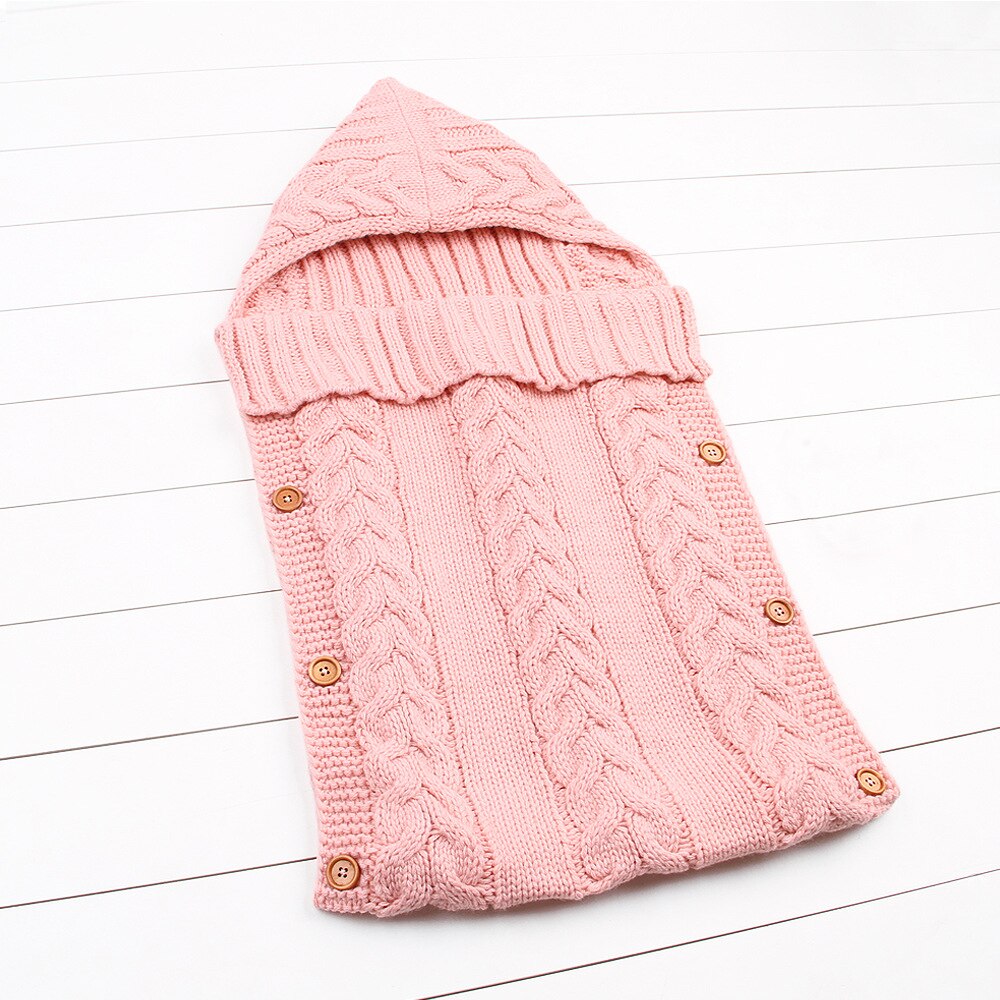 Pasgeboren Baby Winter Kinderwagen Wrap Deken Voetenzak Warm Gebreide Haak Inbakeren Anti-Kick Slaapzakken Peuter Baby Slaap Zak: 6 Pink