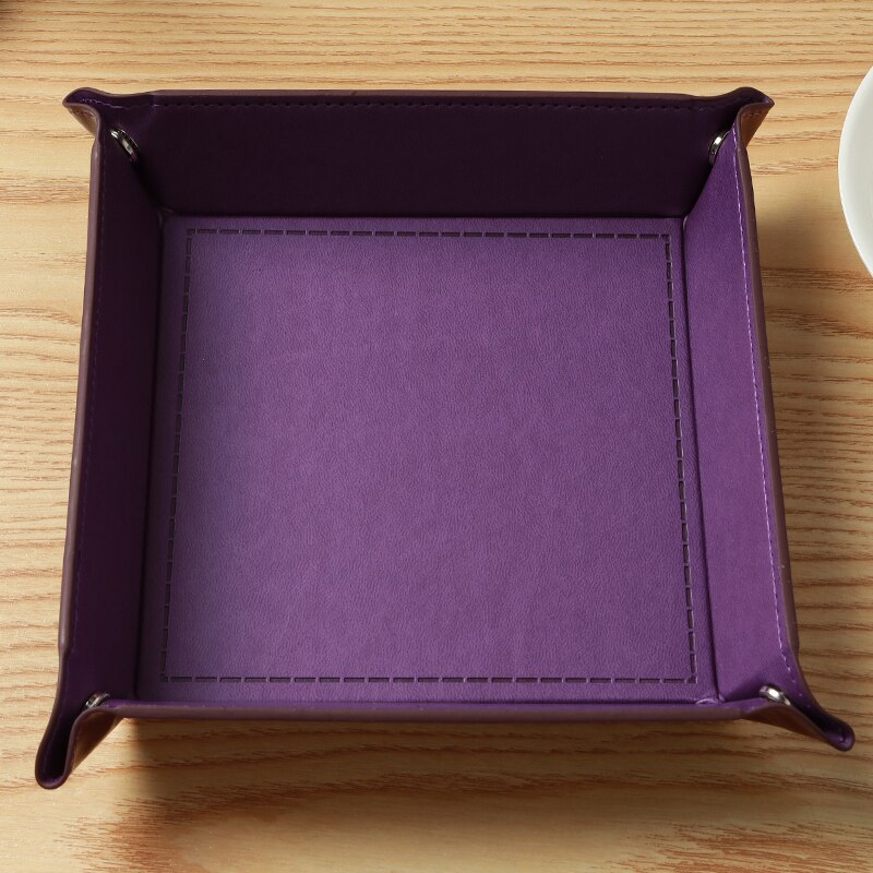 Klapp Dice Tray Box PU Leder Viereck Würfel Schlüssel Brieftasche Münze Lagerung Box Bord Spiele Tablett mit 9 Farben: plum