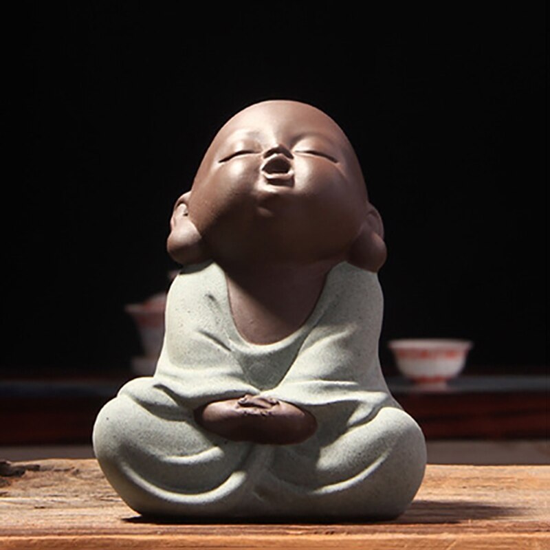 Chinese Kung Fu Tea Set Yixing Tea Pet Desktop Decoration Lovely Buddha Little Monk Sand Tea Pet Purple Tea Accessory S: B  Blue