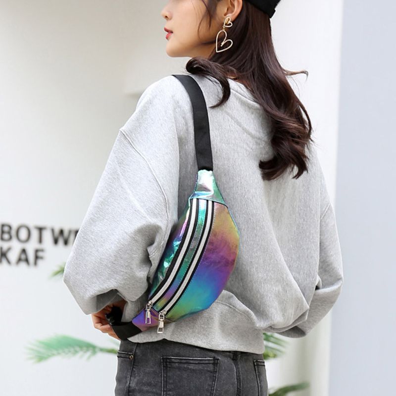 Vrouwen Holografische Heuptas Fanny Pack Pouch Sport Riem Hip Borst Crossbody Shoulder Purse