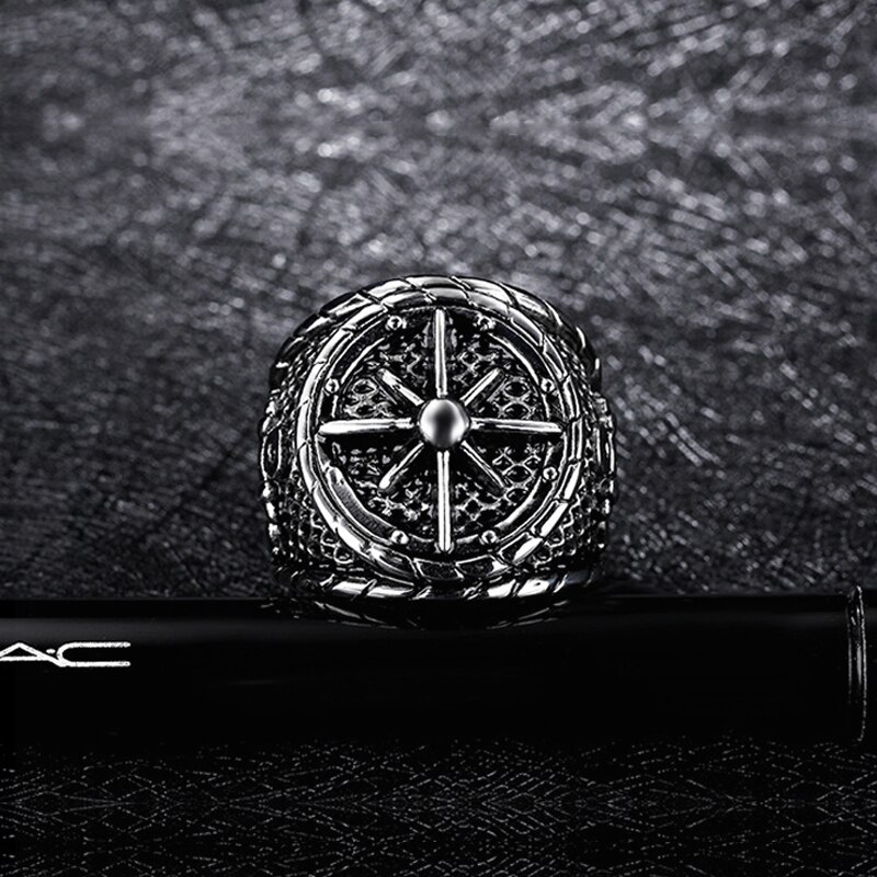 Anillo de acero inoxidable con brújula vikinga para hombre, joya con ancla, Estilo Vintage, Punk, para motorista