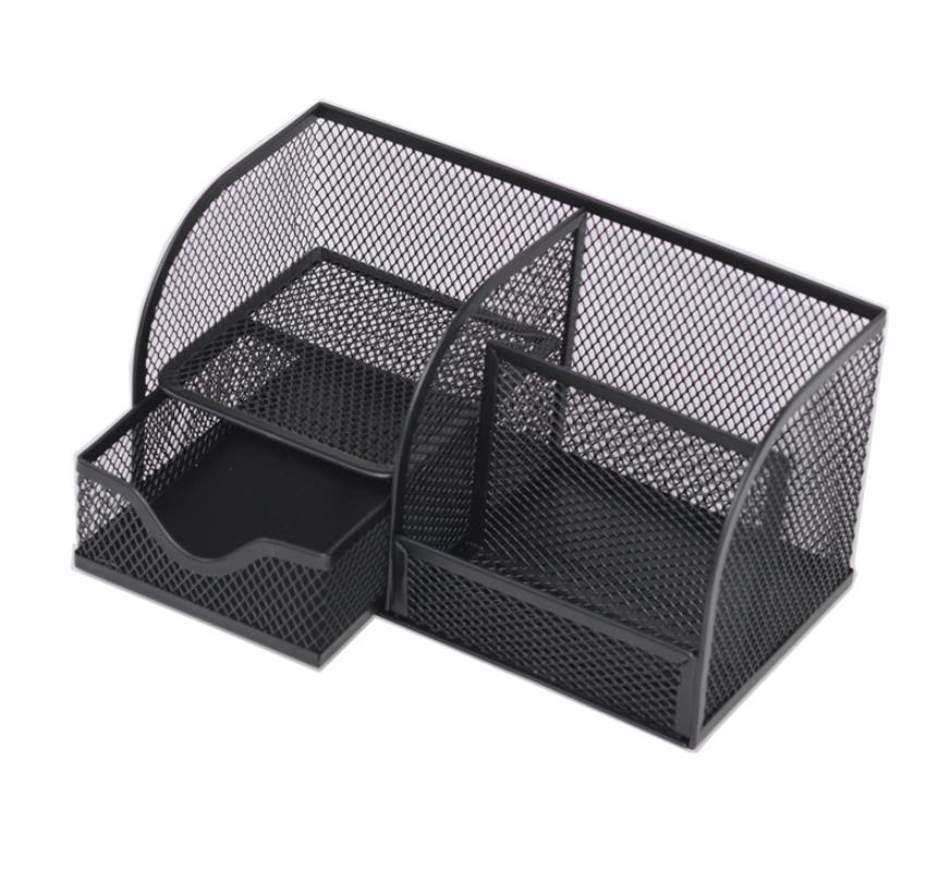 Mesh Desk Organizer with 2 Compartments + Drawer, Multifunctional Organizer for Home and Office (Black)