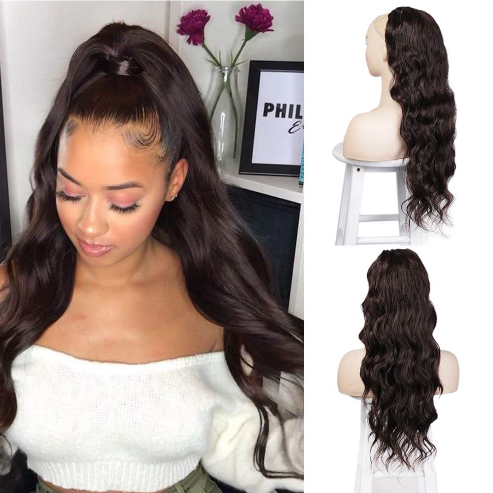Stamped Glorious Synthetic Drawstring Ponytail Long Wavy Ponytail Hair Clip in Hairpiece Black Wavy Ponytail for Black Women: 4