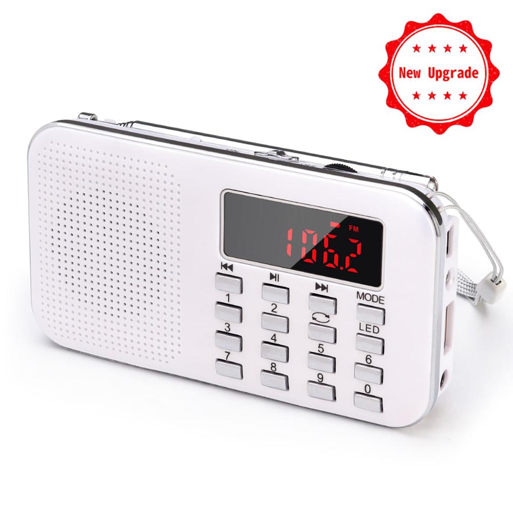 PRUNUS L-218 Mini fm radio receiver AM / FM /SD Card MP3 play Speaker USB /AUX portable Emergency radio with Led light/ antenna: White