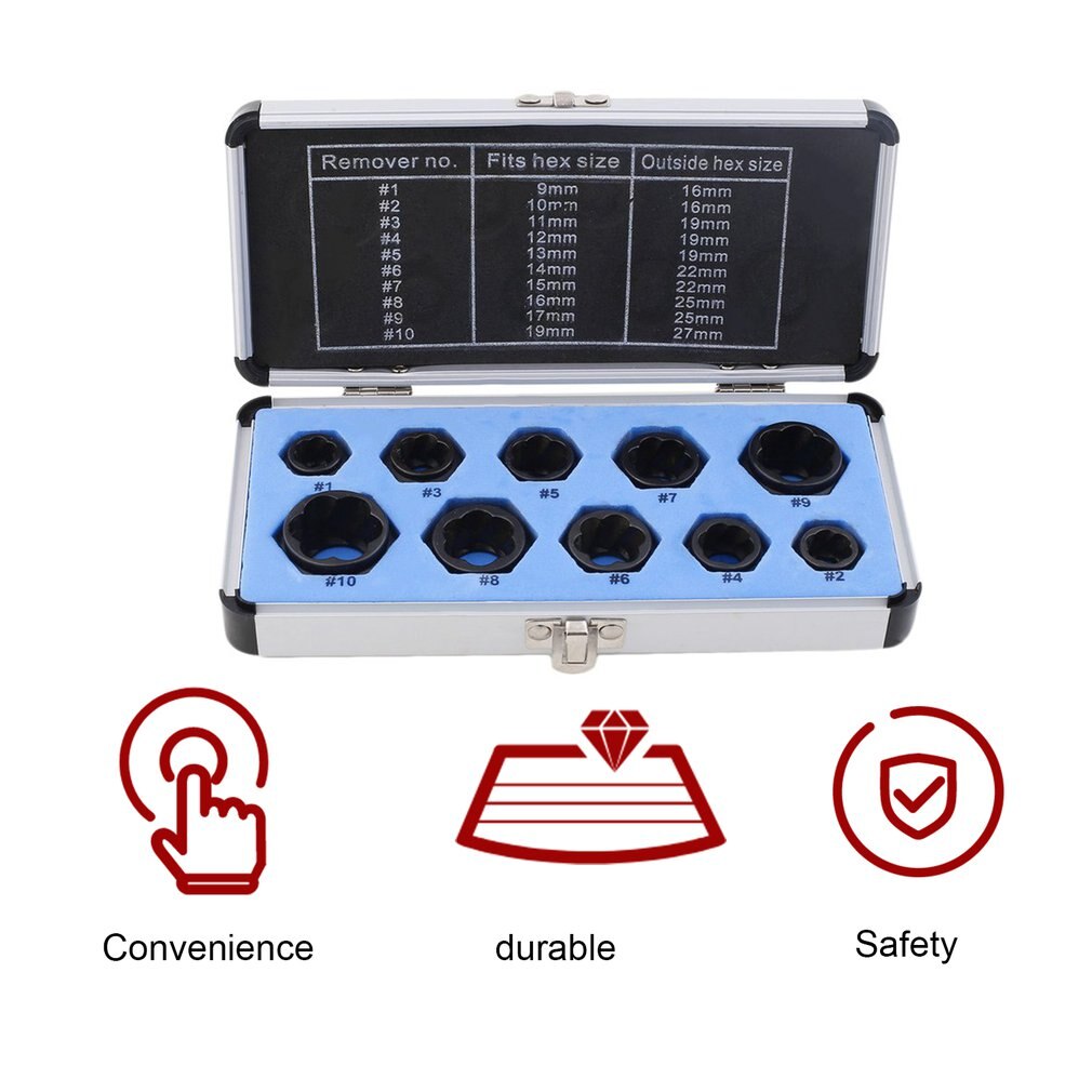 Top 10Pcs Damaged Bolt Nut Screw Remover Extractor Removal Set Nut Removal Socket Tool Threading Tools Low Tool Kit