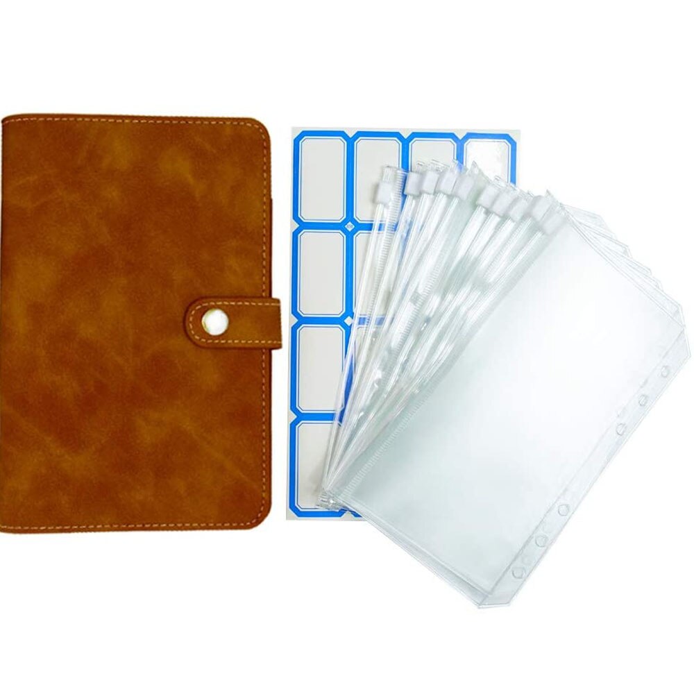 12pcs Clear Plastic Binder Envelopes with A6 PU Leather Notebook Binder, Loose Leaf Bags Budget Envelope System