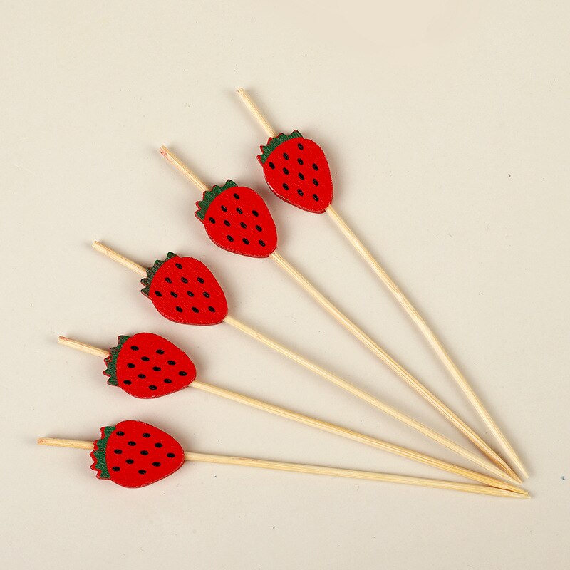 100pcs Colorful Strawberry Fruit Stick Colorful Bamboo Stick Fruit Stick Kid Cocktail Garnish Salad Sandwich Toothpick: red strawberry