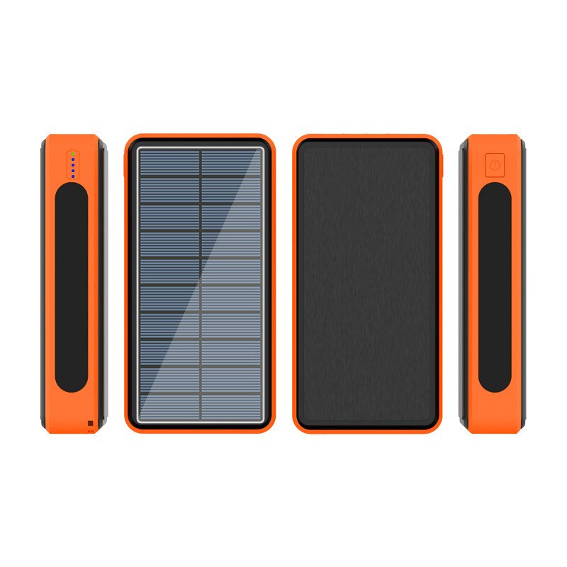 Solarbetriebene, kabellose 80000- mah-powerbank aus weichem gummi, staubdicht, tragbar, schnellladefunktion mit 4 usb-anschlüssen, led-beleuchtung und externem akku: Solarorange