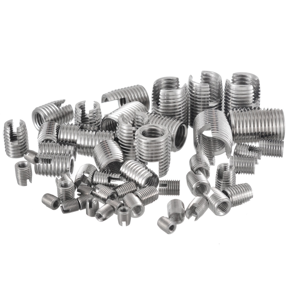50Pcs/Set Thread Repair Insert Kit Stainless Steel M3/M4/M5/M6/M8/M10/M12 Silver Self Tapping Slotted Screw