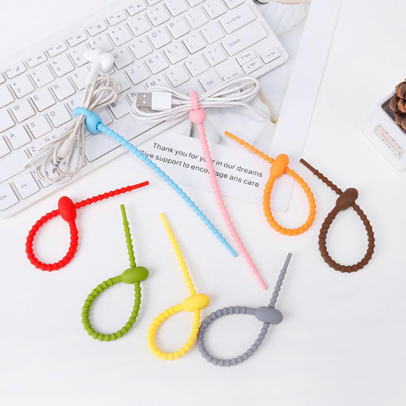 Reusable Silicone Cable Ties Strap Random Colour Cable Management Ties Soft Tape Tidy Organiser Tool Multi-functional Cable Ties