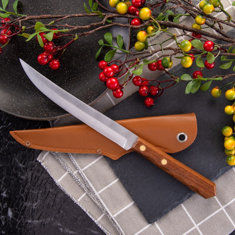 Kitchen Knife Stainless Steel Fish Fillet Fruit Paring Meat Cleaver Vegetables Slicing Chef Knife with Sheath: Default Title