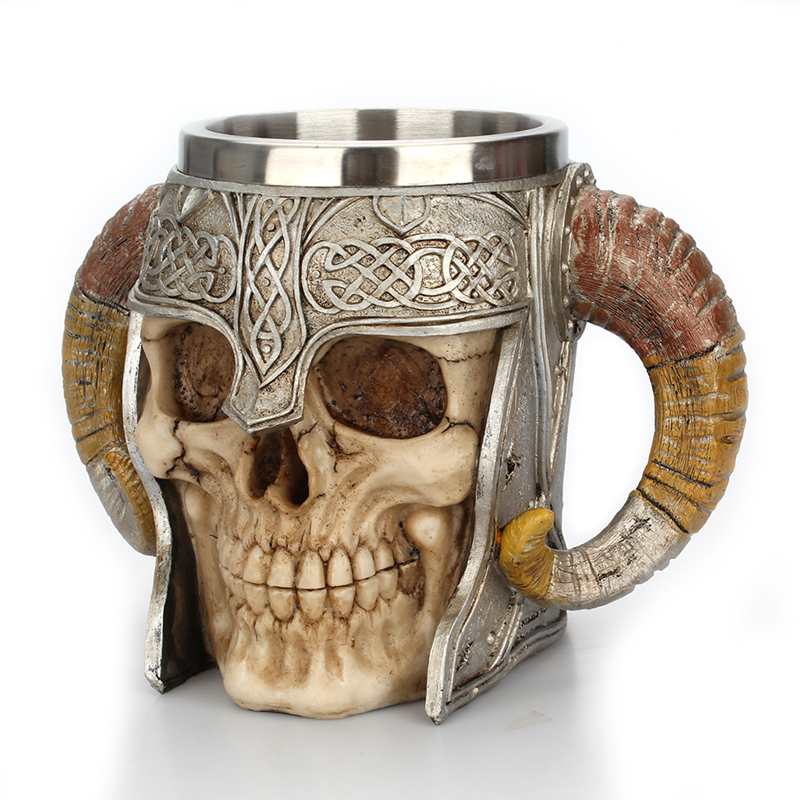 Ram horned pit lord warrior rustfrit stål kranium krus ged horn harpiks viking tankard kaffe øl krus nørd hjem bar te kop